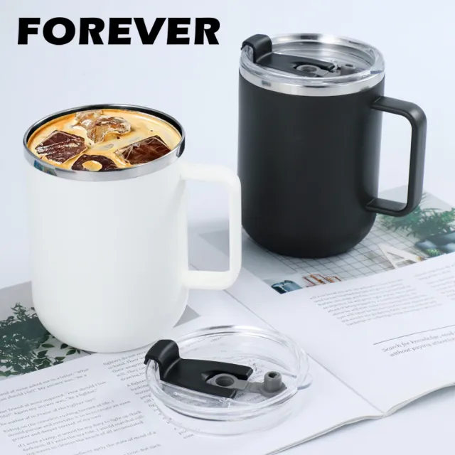 【日本FOREVER】304不鏽鋼雙層保溫馬克杯/茶杯500ml-附蓋(買一送一)