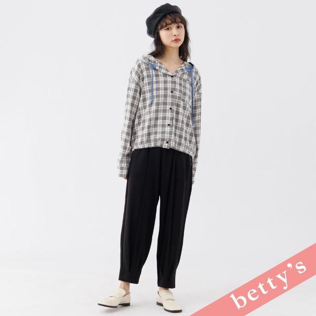 【betty’s 貝蒂思】腰鬆緊壓線打摺休閒長褲(黑色)