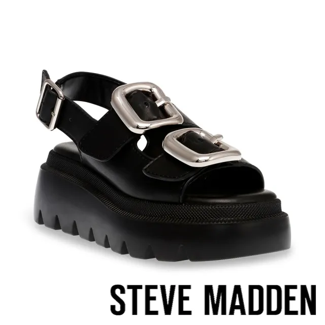 【STEVE MADDEN】TRANSPORTER 扣寬帶厚底休閒涼鞋(黑色)