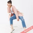 【betty’s 貝蒂思】腰鬆緊個性破洞直筒牛仔褲(淺藍色)