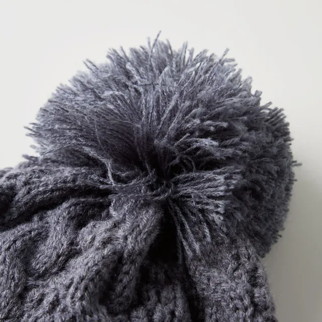 【JEEP】麻花編織毛球針織帽(灰色)