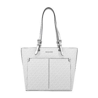 【Michael Kors】JET SET滿版PVC前雙口袋托特包(中/銀白)