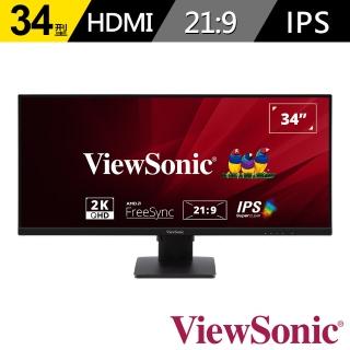 【ViewSonic 優派】VA3456-MHDJ 34型 IPS WQHD 21:9 護眼電腦螢幕(內建喇叭/可旋轉/升降腳架/4ms)