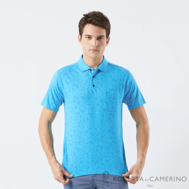 ROBERTA 諾貝達ROBERTA 諾貝達 男裝 品牌LOGO機能短袖POLO衫-藍(吸濕排汗)