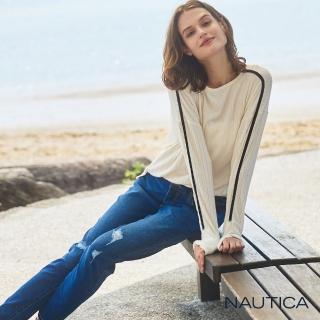【NAUTICA】女裝 百搭休閒COOL MAX刷破牛仔褲(深藍)