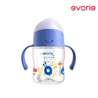 【Evorie】Tritan 滑蓋學習吸管水杯防漏200mL雙色/微笑水杯(微笑水杯 練習水杯 練習喝水)