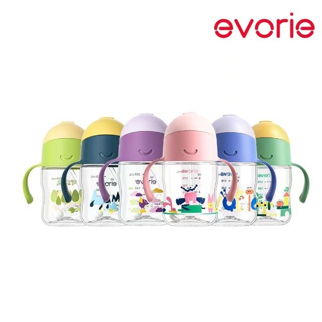 【Evorie】Tritan 滑蓋學習吸管水杯防漏200mL雙色/微笑水杯(微笑水杯 練習水杯 練習喝水)