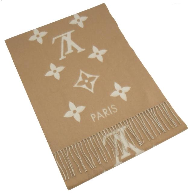 LV LOUIS VUITTON路易威登 M76067 Reykjavik 系列 Monogram 織花羊絨雙面針織圍巾