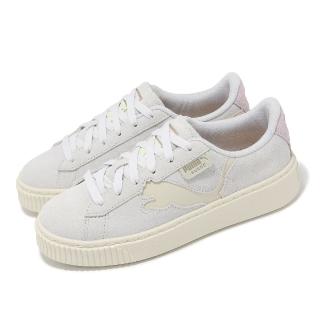 【PUMA】休閒鞋 Suede Platform Cutout Wns 女鞋 灰 粉 麂皮 大LOGO 微厚底(397233-03)