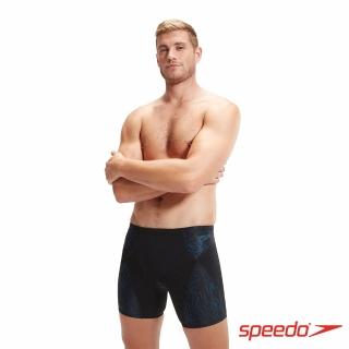 【SPEEDO】男 運動加長四角壓縮泳褲 END+ MAX(黑/線條藍)
