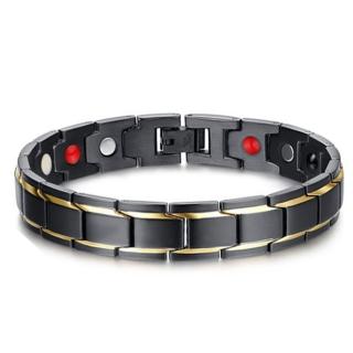 【EVE-TITAN】夜黑鑲金健康磁石能量鈦鋼手環(多款可選)