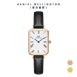 【Daniel Wellington】DW QUADRO Roman numerals 20x26mm 小藍針系列寂靜黑皮革小方錶(兩色任選)