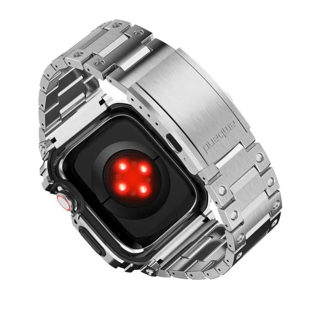 【Amband】Apple Watch 專用保護殼 銀色軍規級全不鏽鋼殼帶(45mm - Apple Watch 8 / 7)