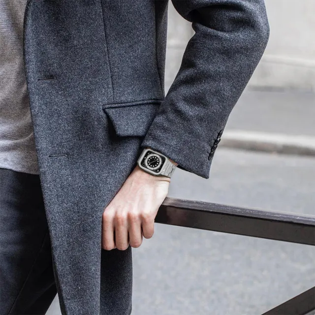 【Amband】Apple Watch 專用保護殼 銀色軍規級全不鏽鋼殼帶(45mm - Apple Watch 8 / 7)