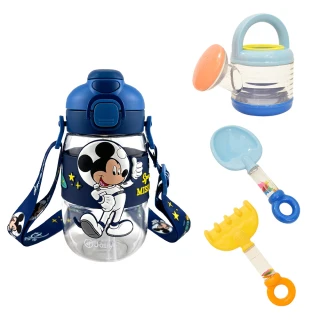 【Toyroyal 樂雅】兒童沙鏟+沙灘耙+澆水器+Disney斜槓水瓶530ml