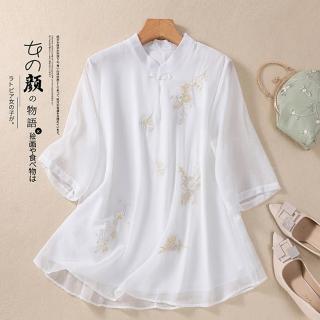 【Pure 衣櫃】刺繡棉麻中國風上衣(KDTY-9191)