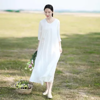 【Pure 衣櫃】氣質中國風飄逸連身裙洋裝(KDDY-8291)