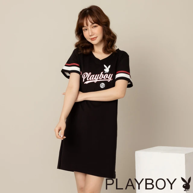 【PLAYBOY】學院風休閒直筒氣質洋裝(黑色)