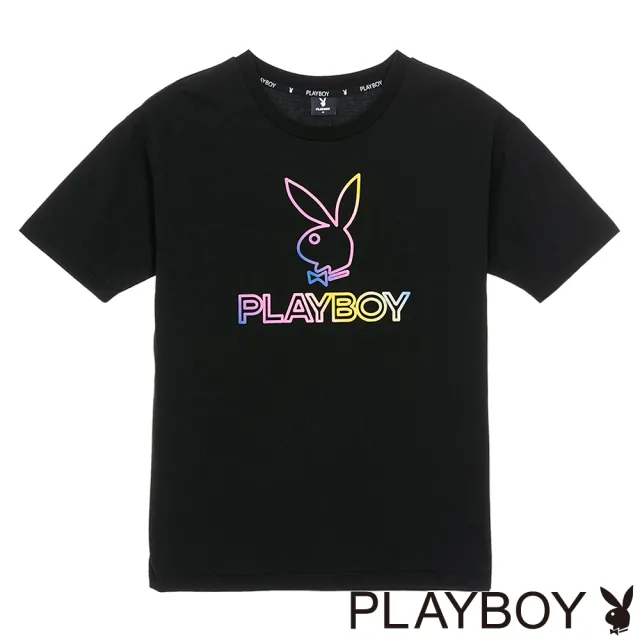 【PLAYBOY】前後字母個性印刷長上衣(黑色)