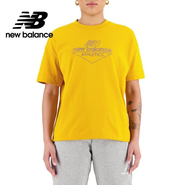 【NEW BALANCE】NB 簍空LOGO棉質短袖上衣_AWT33526VGL_女性_芥黃色(亞版 版型正常)