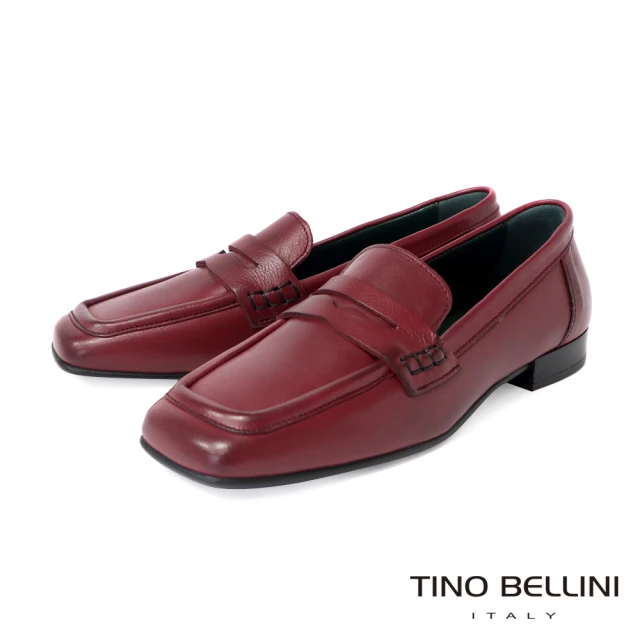【TINO BELLINI 貝里尼】義大利進口全真皮方頭樂福鞋FYLT036(勃根地紅)