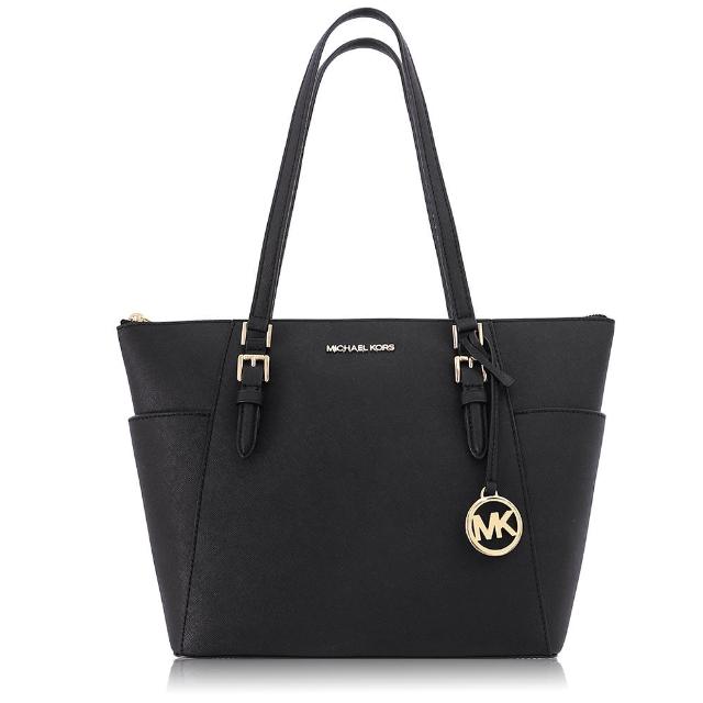 【Michael Kors】十字紋皮革 / 大款 / 肩背 托特包(黑色)