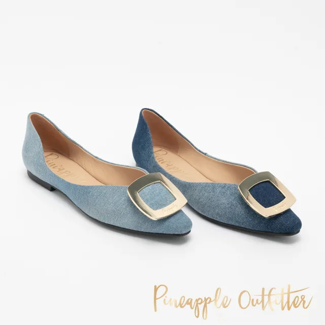 【Pineapple Outfitter】FAZEL 單寧方釦挖空平底鞋(深藍色)