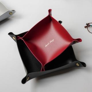 【希賽德】ins皮革防水小置物盒 桌面桌上收納盒 飾品收納 飾品盤 化妝品收納盒 小廢物託盤(辦公小物)