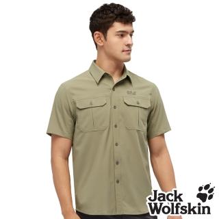 【Jack wolfskin 飛狼】男 透氣快乾沖孔拼接 短袖襯衫(青卡其)