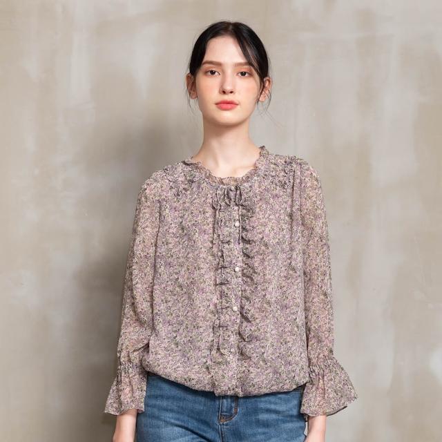 【perng yuh 芃諭名品】輕漾率甜 喇叭袖 印花 雪紡上衣(2024 SS Collection｜3A春夏系列)