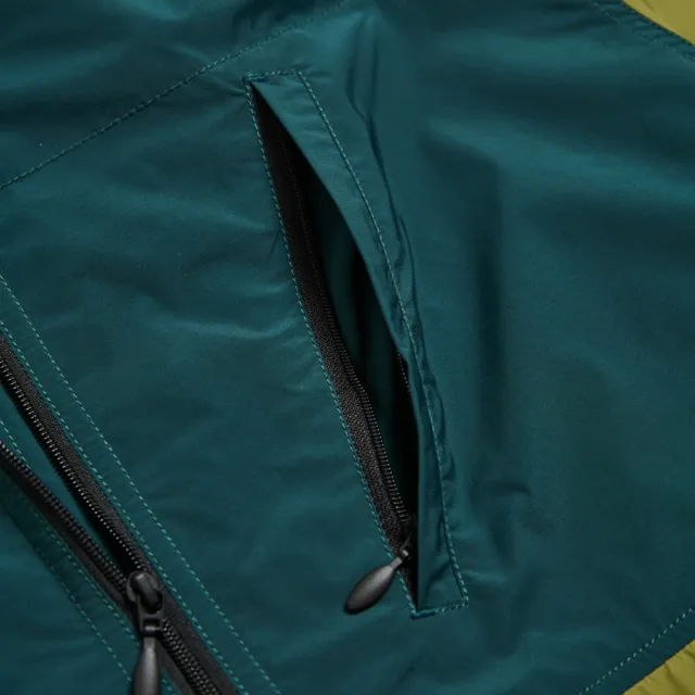 【EDWIN】男裝 撞色防潑水連帽風衣外套(灰綠色)