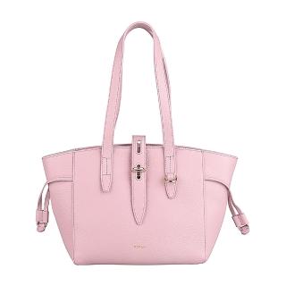 【FURLA 芙拉】FURLA Net燙金LOGO小牛皮拉鍊手提/肩背托特包(粉紅)