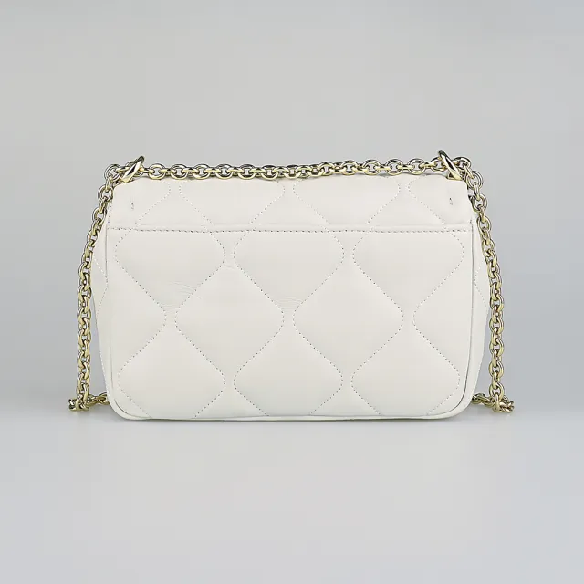 【FURLA 芙拉】FURLA 1927雙F字LOGO小羊皮菱格絎縫設計旋轉釦式肩背/斜背包(迷你/棉花糖白)