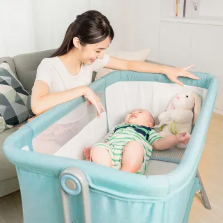 【KIDMORY】多功能可調式床邊床-2色可選(附床墊、收納袋 可攜式 嬰兒床 嬰兒床邊床 遊戲床)