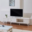 【AT HOME】4.2尺白色亮面岩板三門伸縮收納電視櫃/影音櫃 現代簡約(堤姆)