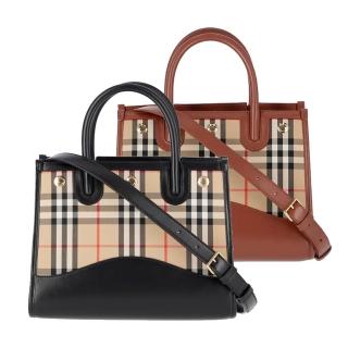 【BURBERRY 巴寶莉】80754231 / 80754241經典Title系列格紋拼皮革手提斜背兩用包(兩色可選)