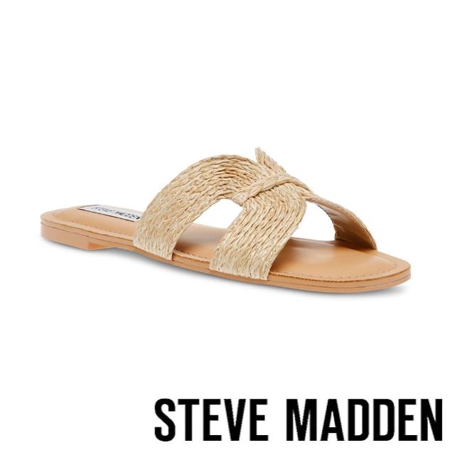 【steve madden】ZAP 草編簍空平底拖鞋(米杏色)