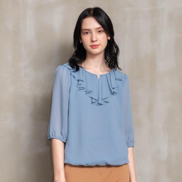 【perng yuh 芃諭名品】柔雅曼波 荷葉披領 雪紡上衣(2024 SS Collection｜3A春夏系列)