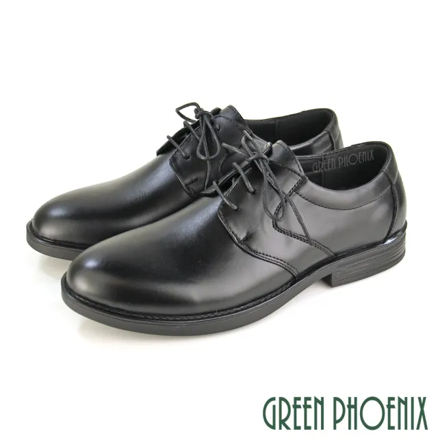 【GREEN PHOENIX 波兒德】男 紳士鞋 商務皮鞋 學生鞋 新郎鞋 德比鞋 全真皮 素面(黑色)
