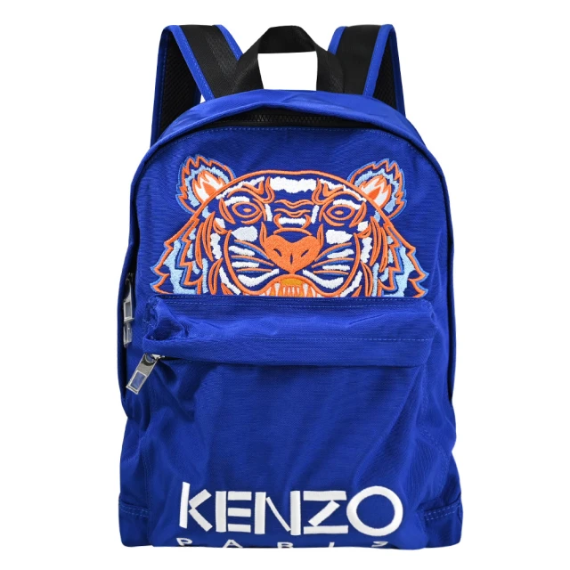 KENZOKENZO 經典大刺繡虎頭LOGO厚尼龍手提旅用包後背包(藍/橘 大款)