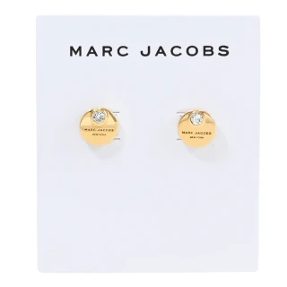 【MARC JACOBS 馬克賈伯】圓形經典品牌LOGO水鑽時尚耳環(金)