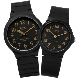 【CASIO 卡西歐】簡潔復刻 數字時標 日本機芯 橡膠手錶 情侶對錶 黑金色 42mm+33mm(MW-240-1B2.MQ-24-1B2)