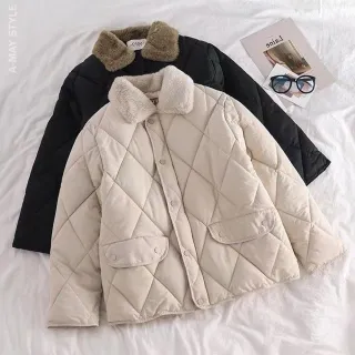 【Amay Style 艾美時尚】現貨 女裝 外套 簡約菱格日韓風加厚仿羽絨保暖鋪棉外套。S-L(2色)