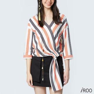 【iROO】條紋V領長袖上衣
