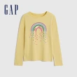 【GAP】女童裝 Logo/印花純棉圓領長袖T恤-黃色(788250)