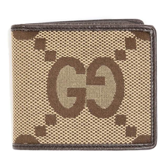 【GUCCI 古馳】699308 經典雙GG JUMBO系列大LOGO印花對開短夾(棕色)