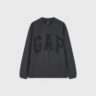 【GAP】男裝 Logo純棉圓領長袖T恤-灰色(452532)