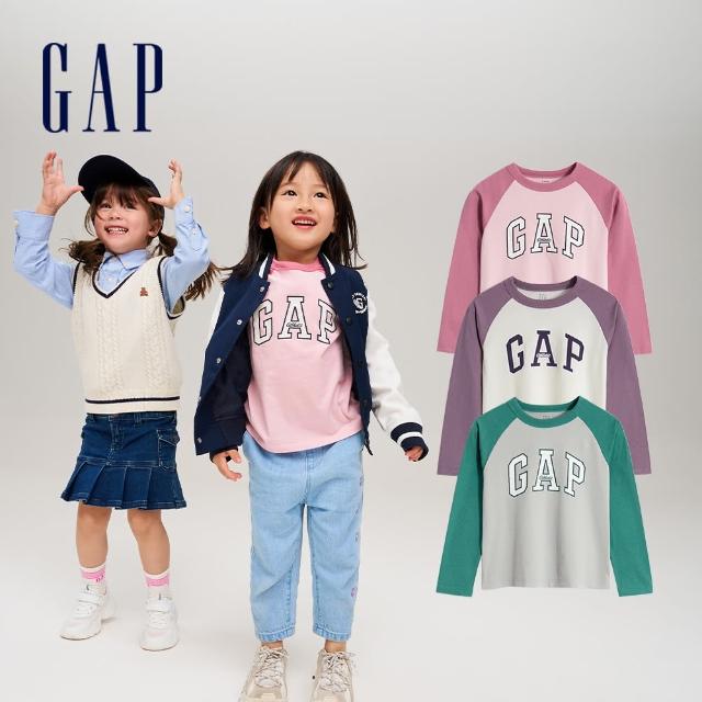 【GAP】女幼童裝 Logo純棉圓領長袖T恤-多色可選(788791)