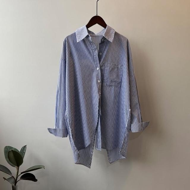 【巴黎精品】現貨+預購 襯衫長袖上衣(休閒收腰後開叉襯衫女裝a1ee41)