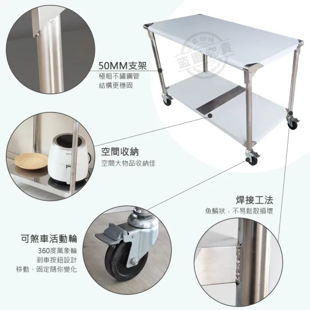 【Abis】客製商品-豪華升級版60X120CM二層圓角304不鏽鋼桌-附煞車輪/料理桌/工作桌台/流理台(2尺x4尺)